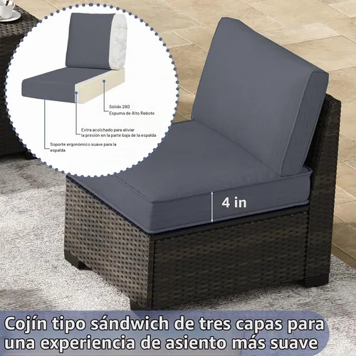 Vista 3 de JOYURE Juego de muebles de patio de 5 piezas, sofá de exterior con cojines impermeables, sofá de patio en forma de L de ratán y mesa auxiliar Gris