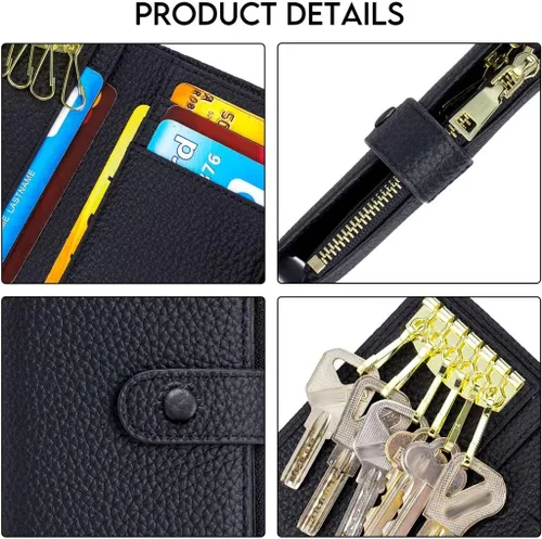 Vista 5 de MFFOR Funda de cuero para llaves para mujeres y hombres (negro)