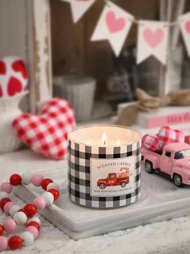 Vista 4 de Regalo de vela para el día de San Valentín, vela perfumada de champán, tarro grande de 3 mechas, 14 onzas, velas de regalo para el día de la boda