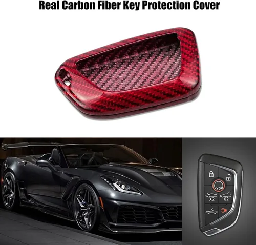 Vista 2 de Funda protectora de llavero de fibra de carbono para Chevrolet Corvette C8 2020 2021 (rojo)