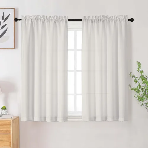Vista 28 de Cortinas de lino para dormitorio y sala de estar de 96 pulgadas de largo, juego de 2 paneles, con bolsillo para cortinero, filtrado de luz, textura