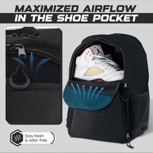 Vista 3 de Bolsa deportiva de fútbol y baloncesto con bomba de pelota - Mochila de baloncesto con compartimento separado para pelota y portazapatos, bolsa
