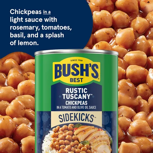 Vista 4 de BUSH'S BEST Latas de Garbanzos Rústicos de la Toscana de 15.5 oz, fuente de proteína vegetal y fibra, bajas en grasa, sin gluten, (paquete de 12)