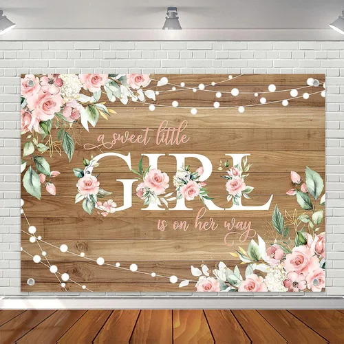 Vista 10 de Avezano Cartel rústico para baby shower con texto en inglés "A Sweet Little Girl is on Her Way", decoración de fiesta de baby shower, pancarta