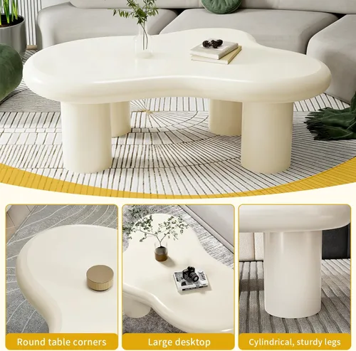 Vista 7 de Mesa de Café en Forma de Nube, Mesa de Comedor Irregular de 40", Mesa Central en Crema para Cocina, Sala de Estar, Bar, Solo Mesa de Cocina Moderna