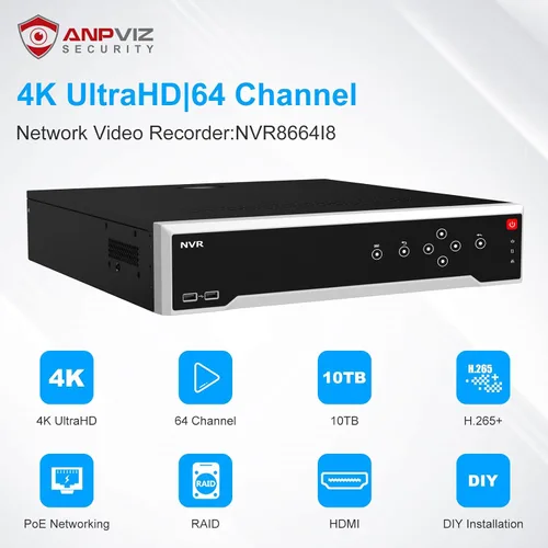 Vista 2 de Anpviz Grabador de video de seguridad IP NVR de 64 canales, salida de video HDMI 4K 12MP DDNS VCA alarma NVR inteligente, soporte RAID 0,1,5,6,10