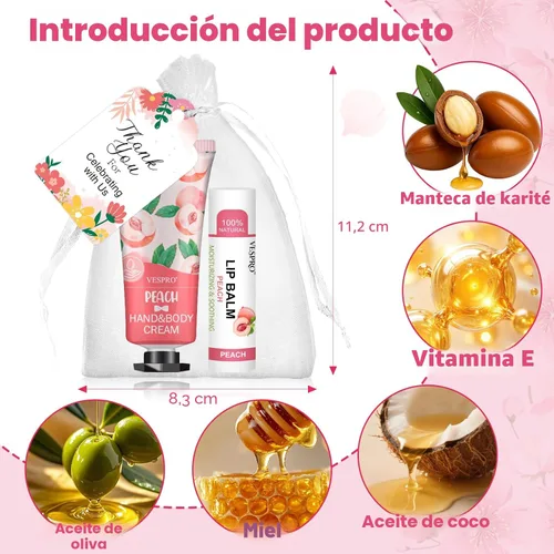 Vista 4 de VESPRO Paquete de 10 juegos de crema de manos y bálsamo labial a granel, regalos del día de la madre para mamá, regalos de agradecimiento al