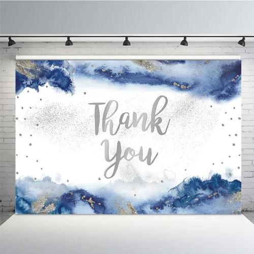 Vista 7 de MEHOFOND Fondo de graduación con texto en inglés "Thank You for All You Do" de 7 x 5 pies, color dorado y azul claro, acuarela para padres