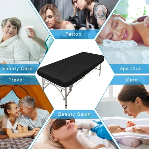 Vista 5 de Mixweer 30 piezas de sábanas de mesa de masaje a prueba de aceite e impermeables ajustables para spa de 39 x 87 pulgadas, sábanas protectoras Negro
