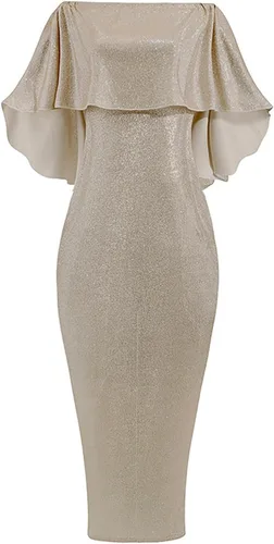 Vista 4 de Vestidos de fiesta para mujer, a la moda, sexy, con hombros descubiertos, delgados, con lentejuelas, envolvente, con abertura, para fiesta, Año