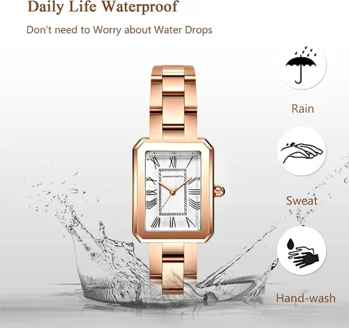 Vista 4 de RORIOS Reloj analógico de cuarzo con correa de acero inoxidable impermeable retro cuadrado reloj elegante para damas y niñas