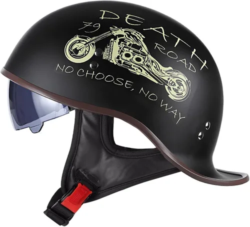 Vista 15 de Casco de motocicleta retro de media cara aprobado por DOT para hombres y mujeres adultos, estilo vintage alemán, con diseño de calavera