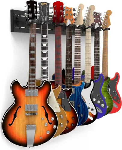 Vista 23 de DLDIRECT DiamondLife - Soporte de pared para guitarra color rojo cereza de 48 pulgadas, 3 perchas cromadas con bloqueo de seguridad acolchado