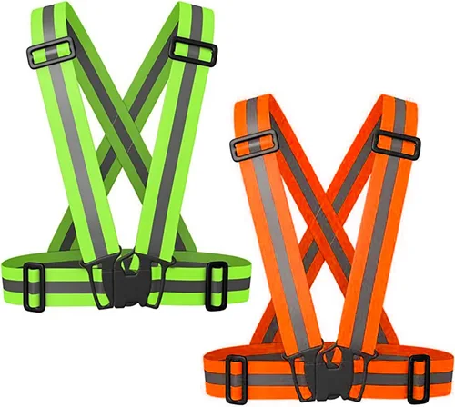 Vista 8 de Chaleco de seguridad reflectante, 2 piezas, chaleco de alta visibilidad, correas ajustables para correr, ciclismo, caminar, trabajadores Verde