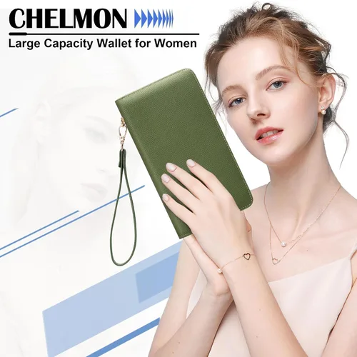 Vista 13 de Chelmon - Monedero para mujer de cuero genuino con bloqueo de señal RFID, para tarjetas de crédito