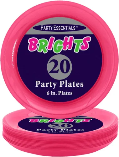 Vista 3 de Party Essentials Platos redondos de plástico duro para fiesta/postre de 6 pulgadas, rosa neón, 20