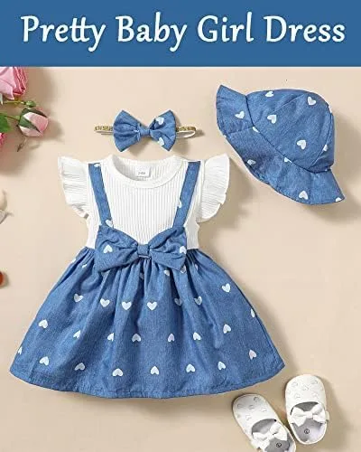 Vista 7 de SUNNY PIGGY Baby Girl Clothes Newborn Infant Dress Outfit 0 3 6 9 12 18 24 Months Skirt Set Headband+Hat