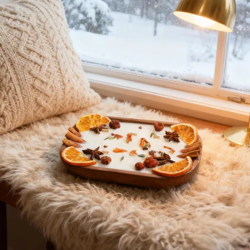 Vista 9 de Vela perfumada decorada con especias de 6 mechas en cuenco de madera, vela de cera de soja de aromaterapia de 20 onzas para decoración del hogar