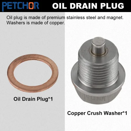 Vista 4 de Tapón magnético de drenaje de aceite de acero inoxidable M12 x 1.5, bandeja del motor con arandela de cobre e imán de neodimio, compatible