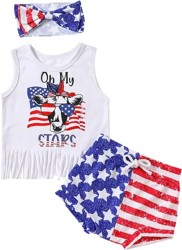 Vista 20 de Conjunto de camiseta y pantalones cortos para bebé niña del 4 de julio, camiseta y pantalones cortos para el Día de los Caídos