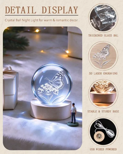Vista 4 de Lámpara de mariposa, 2.36 pulgadas 3D K9 bola de cristal luz