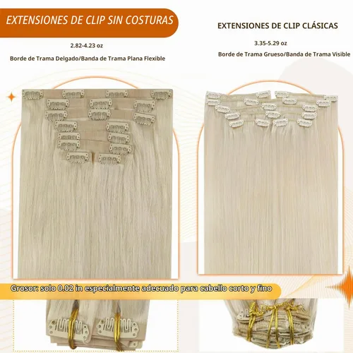Vista 5 de Full Shine Extensiones de cabello rubio con clip, 20 pulgadas, 8