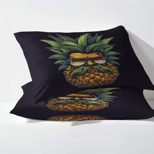 Vista 2 de Sábanas de piña tamaño King, sábanas de frutas tropicales, sábanas y fundas de almohada estampadas de 4 piezas, sábana bajera ajustable