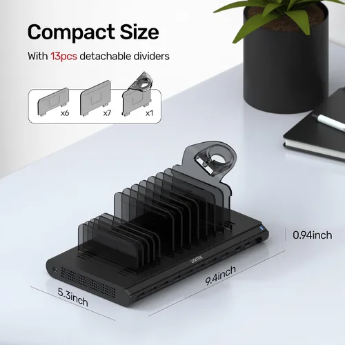 Vista 7 de Unitek Estación de carga USB de 120 W, 10 puertos rápidos, concentrador de carga múltiple para múltiples dispositivos Apple con puerto QC 3.0 PD