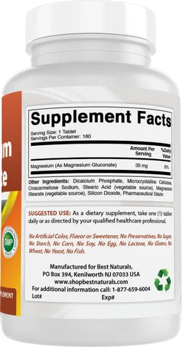 Vista 7 de Best Naturals Gluconato de magnesio (35 mg de magnesio elemental de 600 mg de gluconato de magnesio) 180 comprimidos