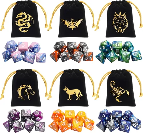 Vista 5 de CiaraQ Juego de dados poliédricos con bolsas negras, compatible con juegos de mesa de Dungeons and Dragons DND RPG MTG