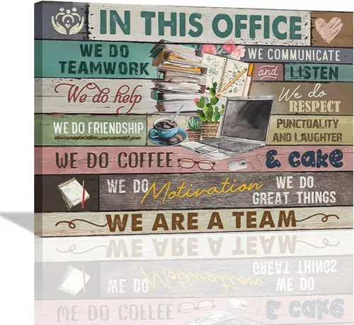 Vista 10 de At In This Office - Arte de pared inspirador para oficina, citas motivacionales, imágenes, lienzo, arte de pared con texto en inglés, We Are A Team