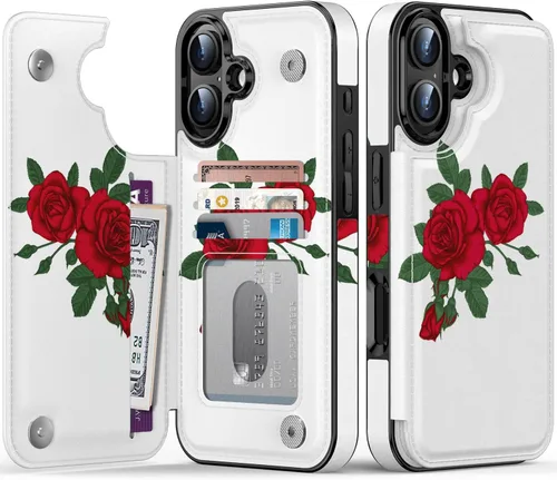 Vista 88 de FUNMIKO Funda tipo cartera para iPhone 13 con tarjetero, bloqueo RFID, protección de grado militar y obras de arte impresas con rayos UV, cierre
