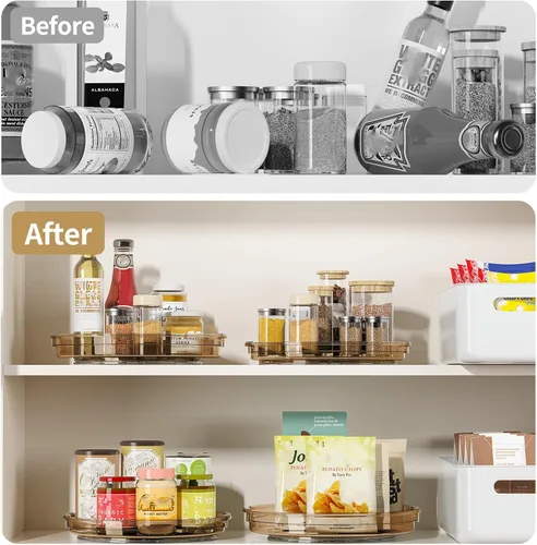 Vista 5 de LAMU Paquete de 2 organizadores giratorios Lazy Susan para gabinete, 10.6'' 9.25'' organizador de condimentos para refrigerador, despensa de cocina