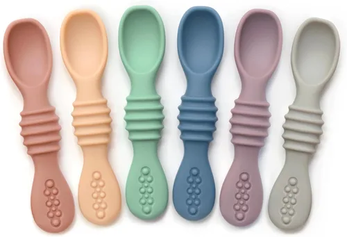 Vista 9 de PrimaStella Juego de cucharas masticables de silicona para bebés y niños pequeños, seguridad probada, sin BPA, apta para microondas, lavavajillas