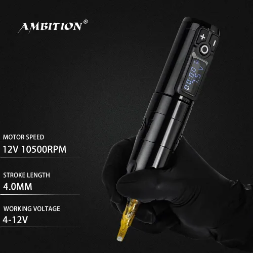 Vista 3 de Ambition Soldier - Bolígrafo rotativo de batería para tatuajes con cartucho, máquina de tatuaje con motor sin núcleo de 2400 mAh, fuente