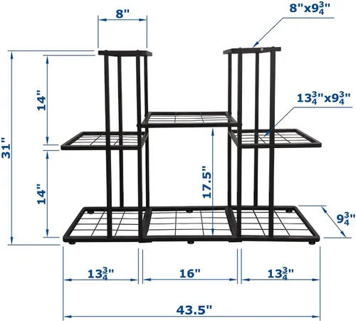 Vista 4 de MTB Garden Soporte grande de metal para plantas de 3 niveles y 8 macetas para interiores y exteriores, estante para macetas, color gris carbón