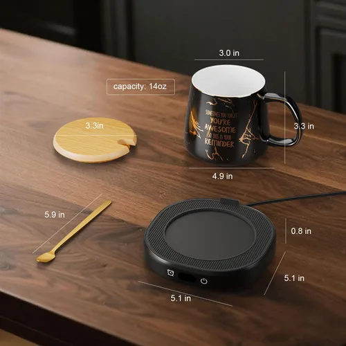 Vista 6 de Calentador de taza de café, You are Awesome Taza con calentador de café, calentador eléctrico de taza de café para escritorio 8H apagado automático