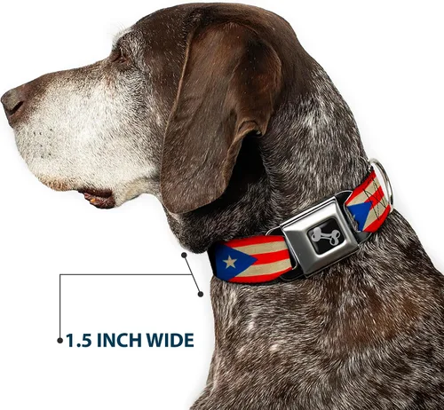 Vista 7 de Hebilla para cinturón de seguridad con cuello de perro, bandera de Puerto Rico desgastada de 9 a 15 pulgadas de ancho 1.0 Inch Wide, Durable Nylon