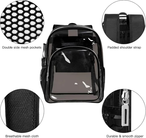 Vista 6 de HEEYA Mochila transparente resistente para seguridad, deportes, trabajo, viajes, estadio