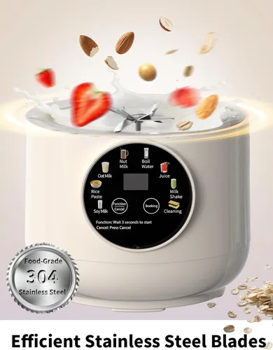 Vista 6 de Máquina para hacer leche de nuez 8 en 1, máquina automática de leche de soja de 50 onzas con 10 cuchillas, licuadora para leche a base de plantas