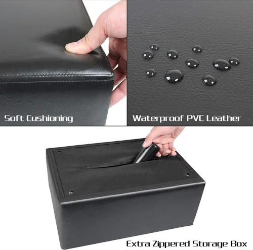 Vista 4 de BRIAN & DANY PU Leather Foot Stool with Wooden Legs & Padded Foam Seat, Small Ottoman Footrest Seat, Black