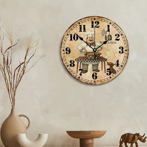 Vista 2 de ArogGeld Chef - Reloj de pared de cocina de madera, 10 silencioso, sin tictac, de cuarzo, funciona con pilas, para sala de estar, dormitorio