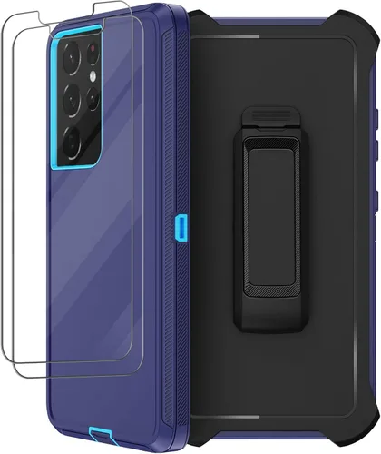 Vista 10 de Funda para Samsung Galaxy S21 Ultra con funda de clip para cinturón, 2 protectores de pantalla, cuerpo completo resistente, a prueba de golpes, a