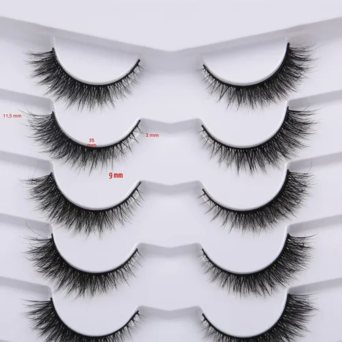 Vista 2 de Pooplunch - Pestañas postizas estilo ojo de gato, extensión de volumen 8D natural, finas, cortas, de visón sintético, tiras de pestañas postizas
