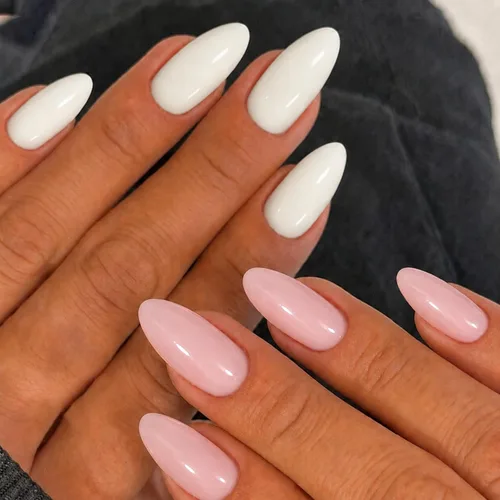 Vista 13 de modelones 64 uñas postizas de punta francesa a presión, uñas postizas cortas de almendra a presión con pegamento de uñas, pestañas adhesivas, lima