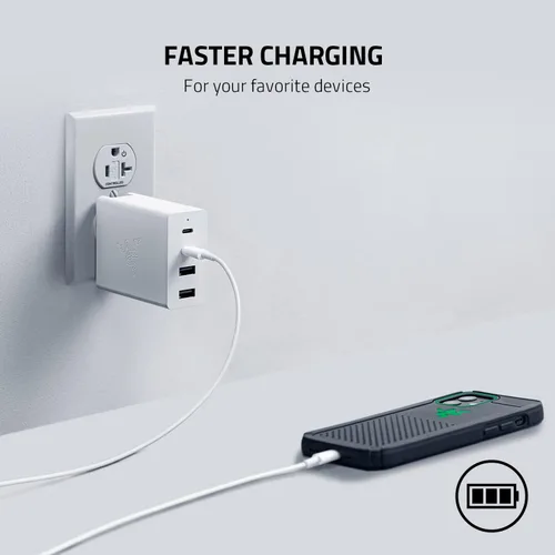 Vista 4 de Razer - Cargador USB-C GaN de 130 W, 4 puertos, carga súper rápida, color blanco