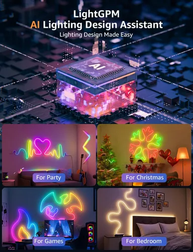 Vista 5 de Lepro N1 AI - Cuerda de luces RGB inteligentes para Navidad, diseñador de iluminación AI personalizado, sincronización de música LightBeats