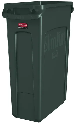 Vista 17 de Rubbermaid Commercial Products - Basurero de reciclaje, diseño rectangular con canales de ventilación, modelo Slim Jim, Beige