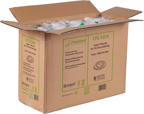 Vista 3 de CiboWares Tapas planas desechables para tazas de 12 a 24 onzas, hechas de plástico a base de maíz, caja de 1000