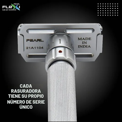 Vista 5 de Pearl Flexi - Maquinilla de afeitar de seguridad ajustable versión V12 – Maquinilla de afeitar de metal reutilizable hecha de 100% latón
